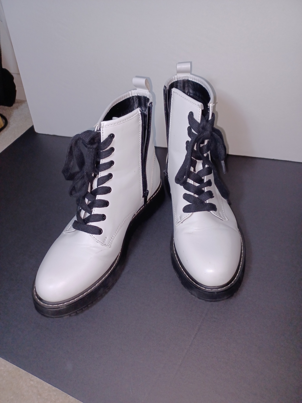 Madden Girls White Lace-Up Combat Boots with Black Laces